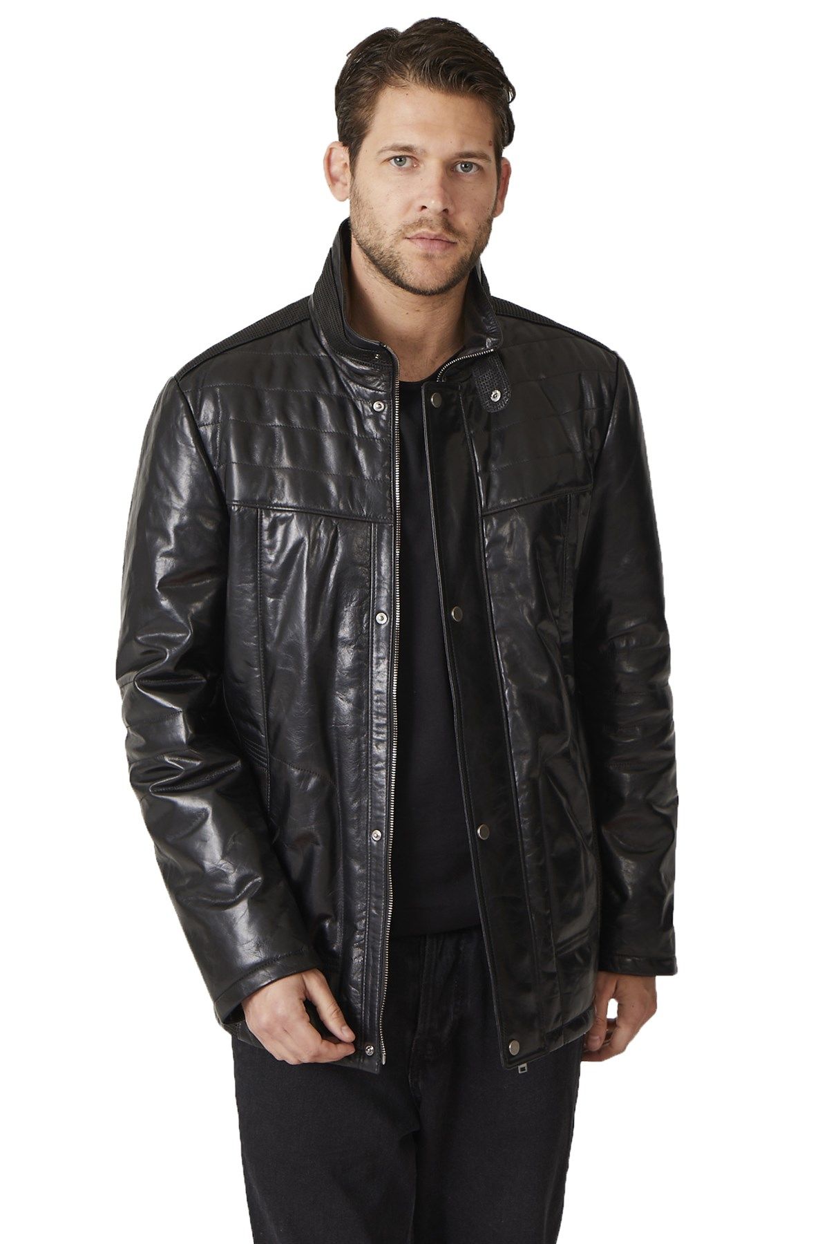 Samuel Black Man Leather Coat