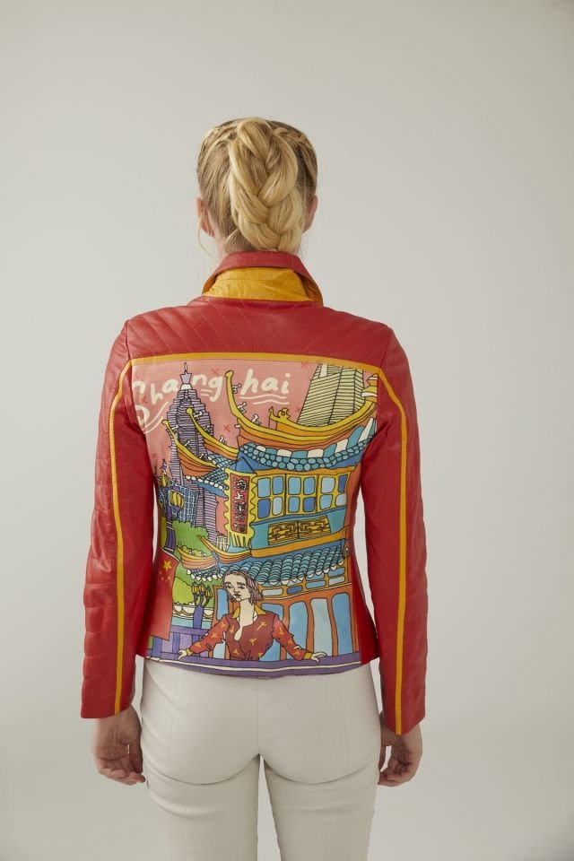 Shangai Printed Woman Genuine Leather Jacket