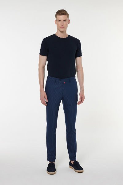  Striped Navy Fabric Trousers 2847-3