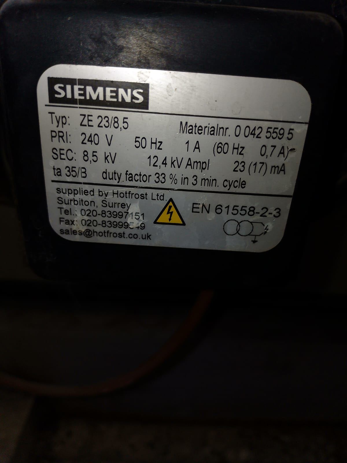 SIEMENS ZE 23/8,5 ATEŞLEME TRAFOSU BİREBİR MUADİL ATEŞLEME TRAFOSU YC 23/8.5