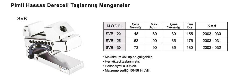 63X90 Açılı Pimli Hassas Taşlanmış Mengene SVB-25