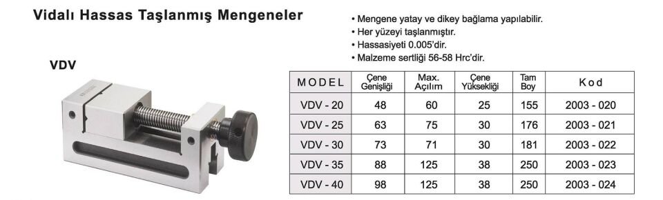 74X75 Taşlanmış Hassas Vidalı Mengene VDV-30