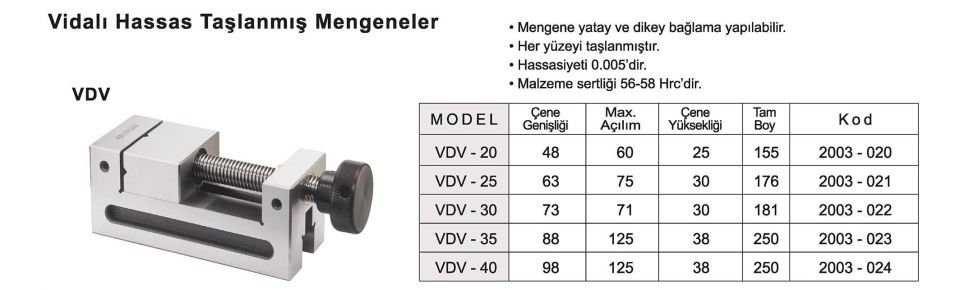 98X125 Taşlanmış Hassas Vidalı Mengene VDV-40