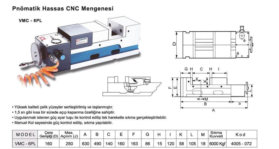 160X250 Pnömatik Mengene VMC-6PL