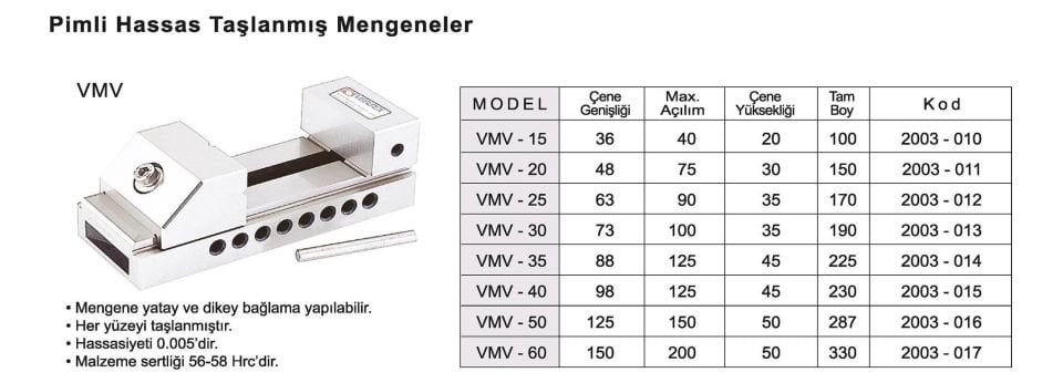 73X100 Taşlanmış Hassas Pimli Mengene VMV-30