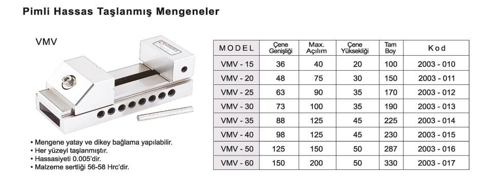 88X125 Taşlanmış Hassas Pimli Mengene VMV-35