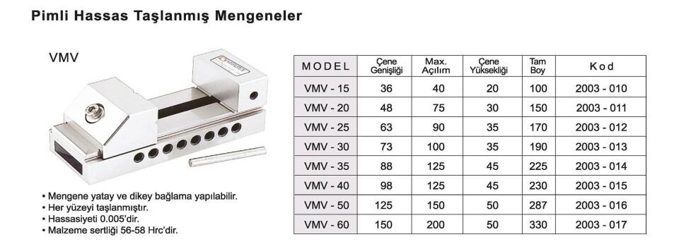 125X150 Taşlanmış Hassas Pimli Mengene VMV-50