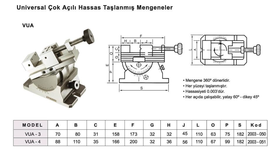 70X80 Üniversal Dereceli Hassas Mengene VUA-3