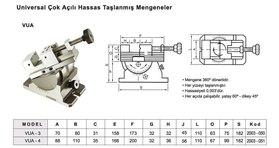 88X110 Üniversal Dereceli Hassas Mengene VUA-4