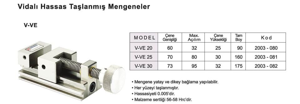 60X35 Taşlanmış Pimli Hassas Mengene V-VE20