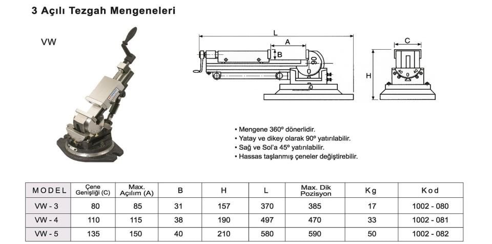 106X105 Üç Açılı Freze Mengenesi VW-4