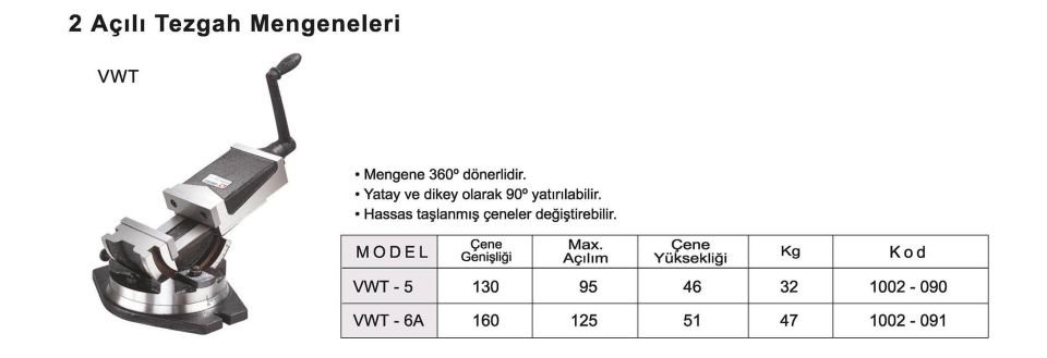 125X100 İki Açılı Freze Mengenesi VWT-5