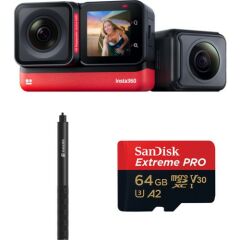 24FİLM INSTA360 One Rs Twin Edition Aksiyon Kamera + 120 cm Selfiestick + Sandisk 64GB Micro Sd