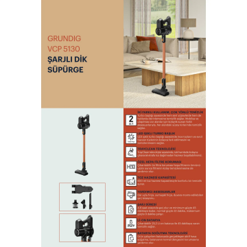 Grundig VCP 5130 Dikey Şarjlı Elektirikli Süpürge