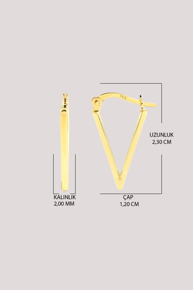 Moom Mücevherat Altın Küpe 14 Ayar Altın Üçgen Geometrik Halka Sivri Küpe-2,30 CM