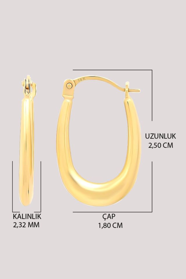 Moom Mücevherat Altın Küpe 14 Ayar Altın Oval Halka Küpe-2,50 CM