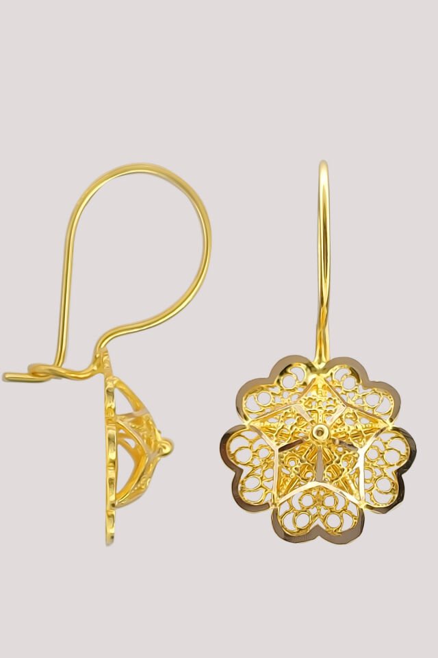 Moom Mücevherat Altın Küpe 14 Ayar Altın Sallantılı Gül Küpe-2,50 CM