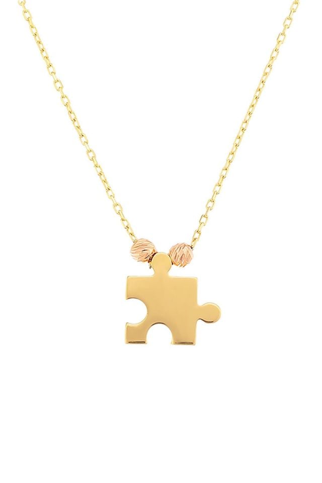 Moom Mücevherat Kadın 14 Ayar Altın Minimal Dorika Toplu Puzzle Kolye