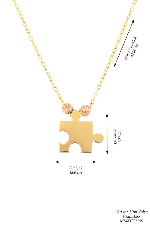 Moom Mücevherat Kadın 14 Ayar Altın Minimal Dorika Toplu Puzzle Kolye