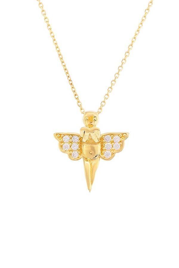Moom Mücevherat Kadın 14 Ayar Altın 1.5 cm Taşlı Melek Kolye