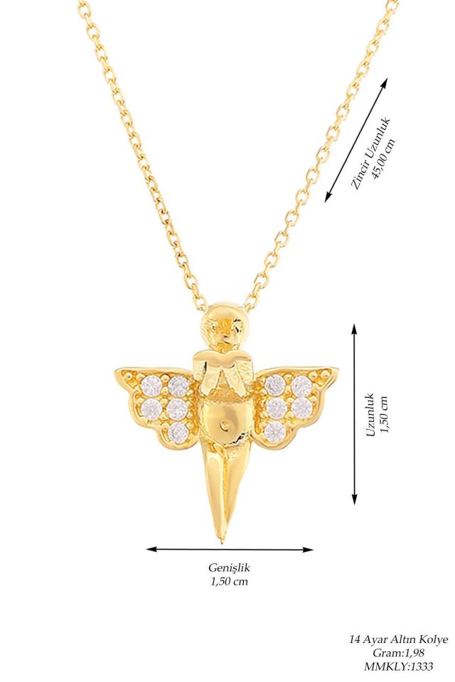 Moom Mücevherat Kadın 14 Ayar Altın 1.5 cm Taşlı Melek Kolye
