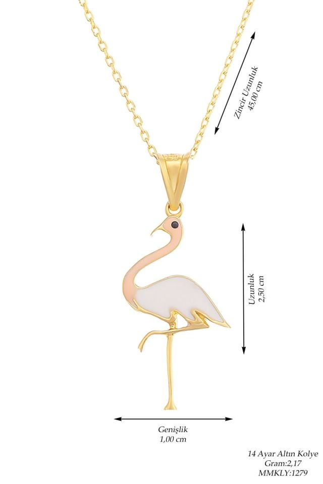 Moom Mücevherat Kadın 14 Ayar Altın Fantezi Mineli Flamingo Kolye