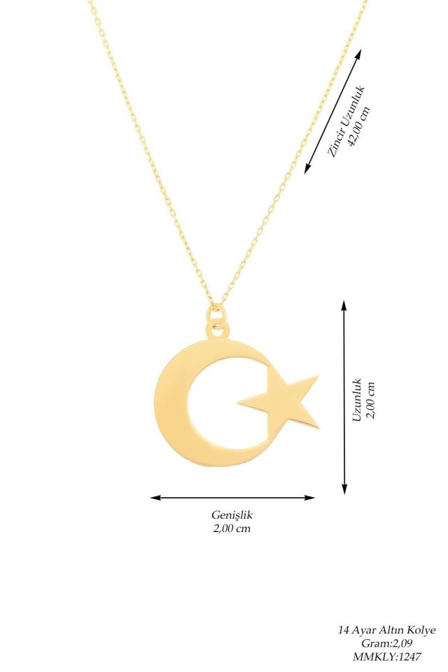 Moom Mücevherat Kadın 14 Ayar Altın  2 cm Ay Yıldız Kolye