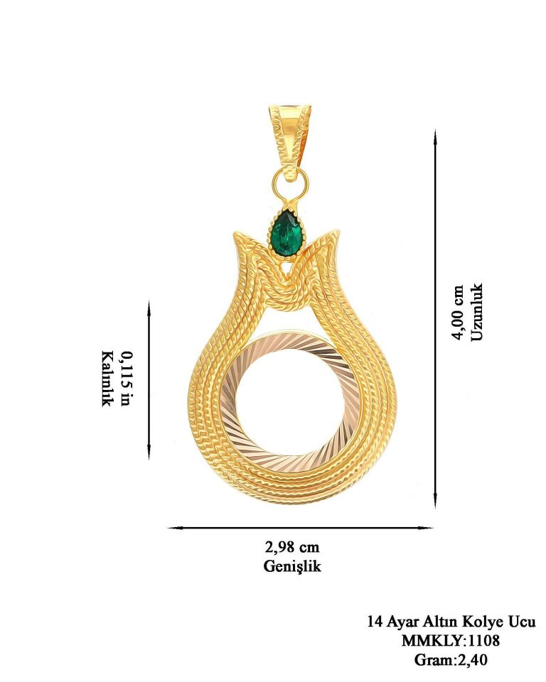 Moom Mücevherat Kadın 14 Ayar Altın Taşlı  Gül  Model Çerçeve Kolye Ucu