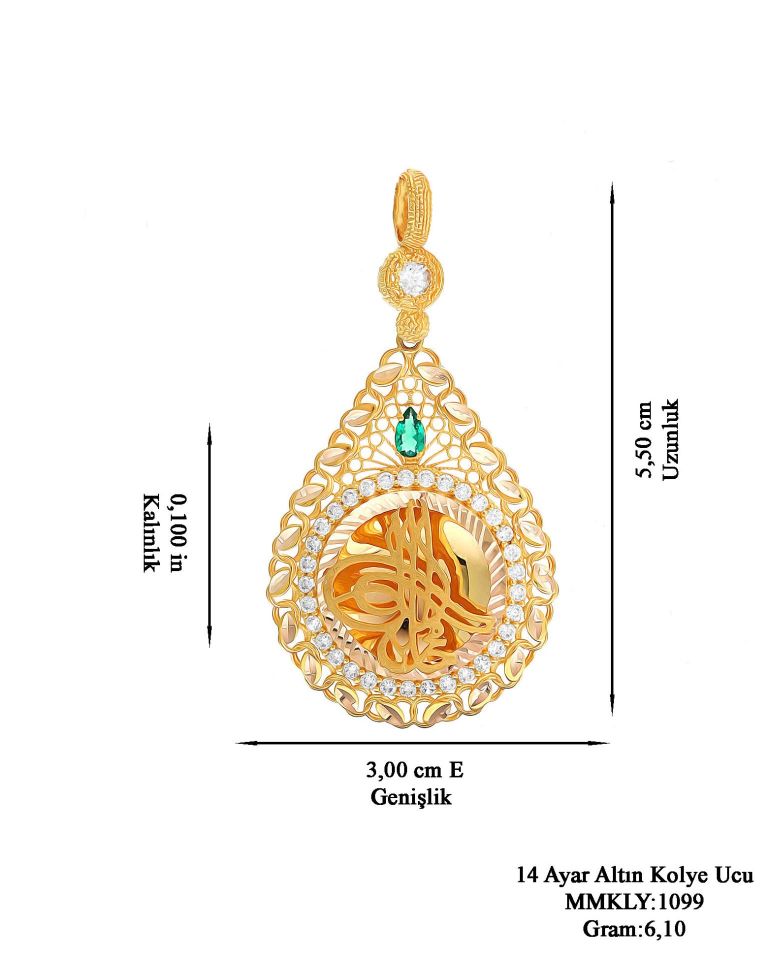 Moom Mücevherat Kadın 14 Ayar Altın Damla Model Osmanlı Tuğrası