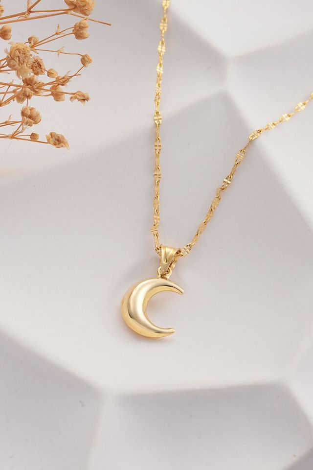 MOOM MÜCEVHERAT 14 Ayar Altın Aynalı Zincir Hilal Altın Kolye (40cm,45cm,50cm,55cm)
