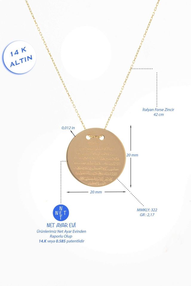 Moom Mücevherat Kadın Plakalı Kolye 14 Ayar Altın