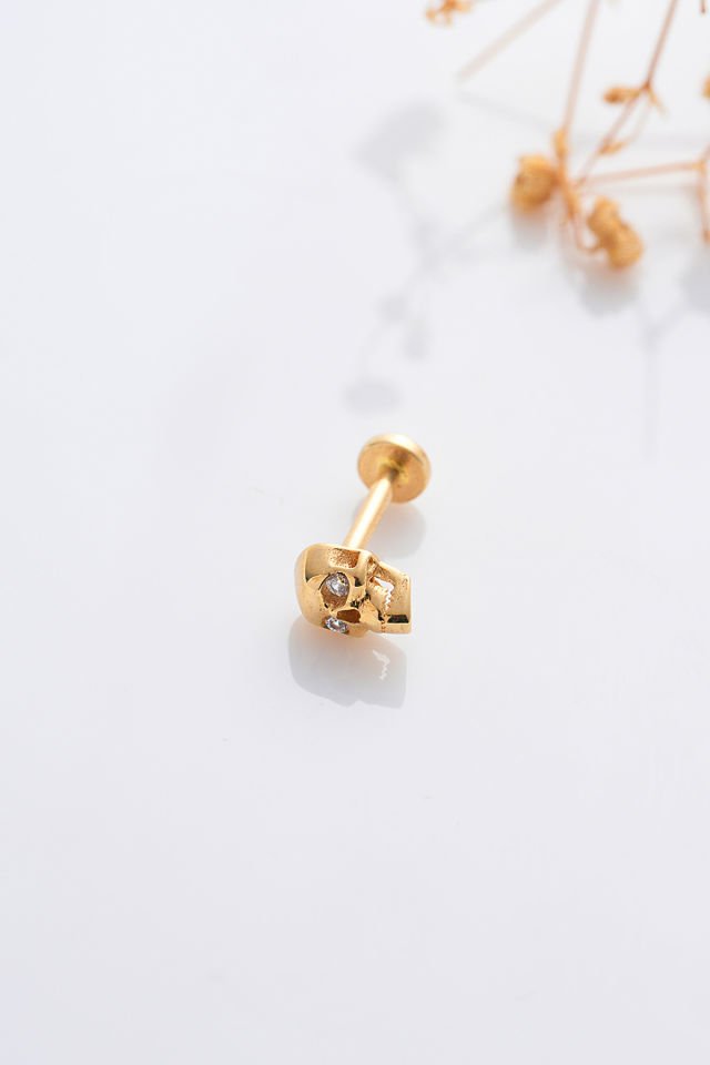 MOOM MÜCEVHERAT 14 Ayar Altın Tragus Küpe Kuru Kafa Vidalı