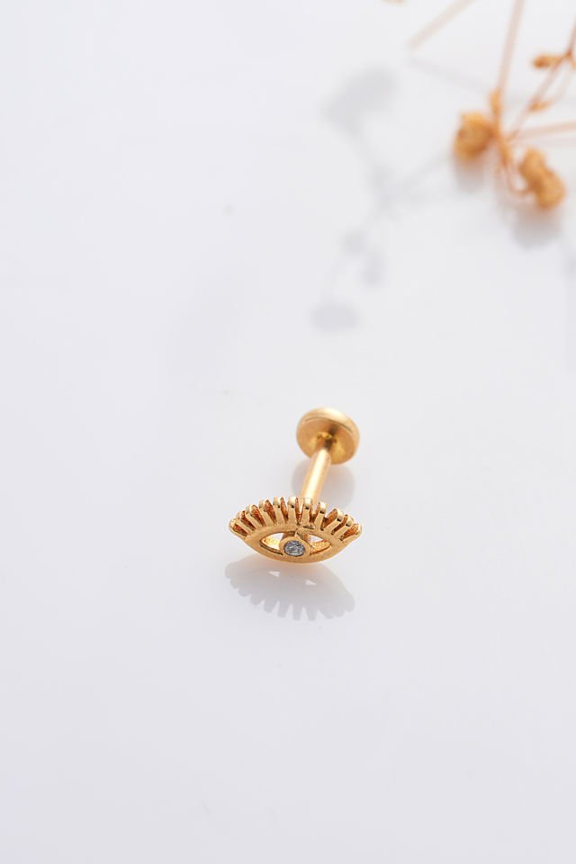 MOOM MÜCEVHERAT 14 Ayar Altın Tragus Küpe Göz Vidalı