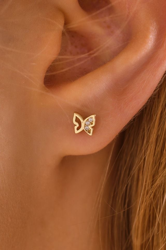 MOOM MÜCEVHERAT 14 Ayar Altın Tragus Küpe Kelebek Vidalı