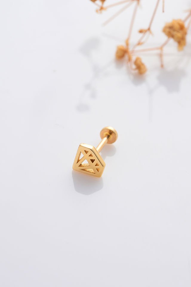 MOOM MÜCEVHERAT 14 Ayar Altın Tragus Küpe Elmas Vidalı