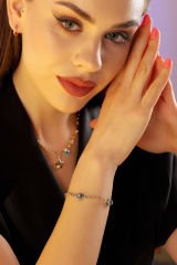 Moom Mücevherat Kadın 14 Ayar Altın Firuze Göz Nazar Fantezi Bileklik