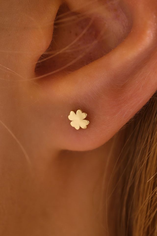 MOOM MÜCEVHERAT 14 Ayar Altın Tragus Küpe Yonca Vidalı