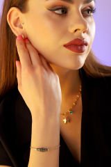 Moom Mücevherat Kadın 14 Ayar Altın İtalyan Siyah Mineli Tiffany Bileklik