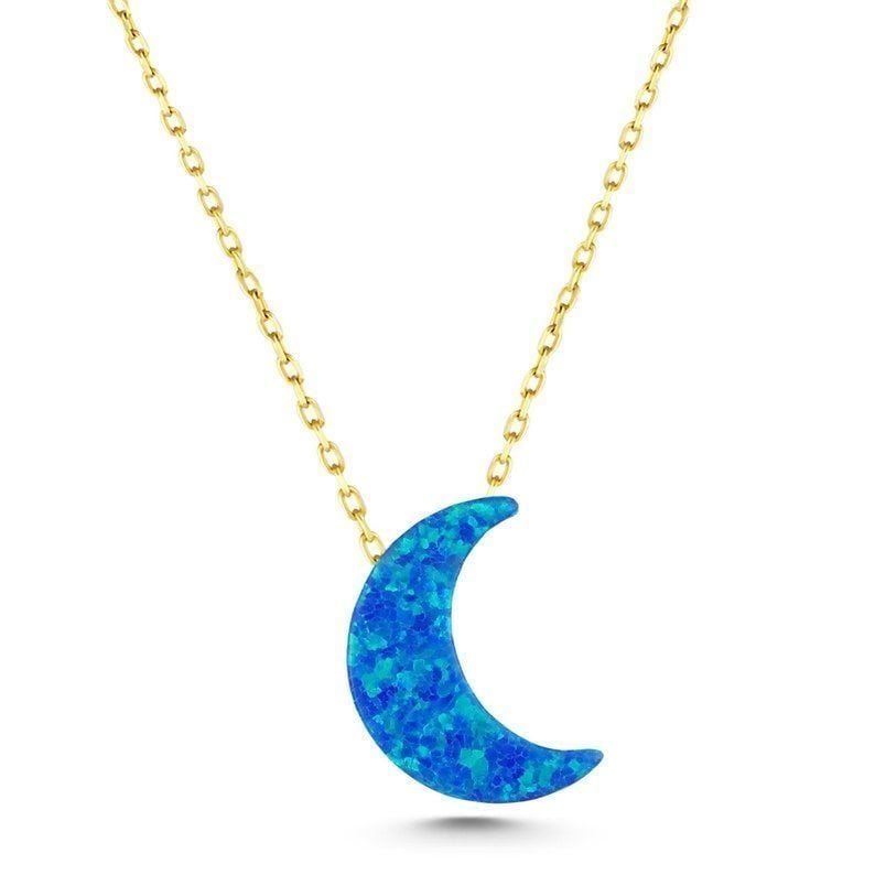 Moom Mücevherat Kadın 14 Ayar Altın Opal Taş Ay Kolye ''45 cm''