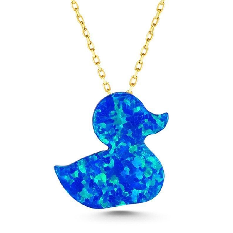 Moom Mücevherat Kadın 14 Ayar Altın Opal Taşlı Ördek Kolye ''45 cm''