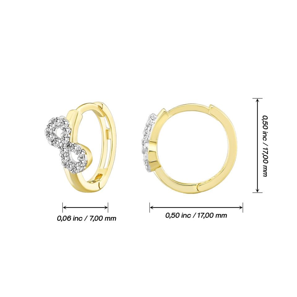 MOOM MÜCEVHERAT Kadın 14 Ayar Altın Küpe Minimalist Zirkon Taşlı Sonsuzluk Halka Altın Küpe 17 mm