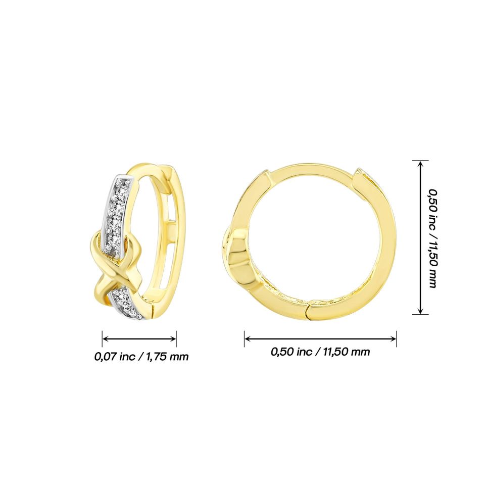 MOOM MÜCEVHERAT Kadın 14 Ayar Altın Küpe Minimalist Zirkon Taşlı Modern Halka Altın Küpe 11.5 mm