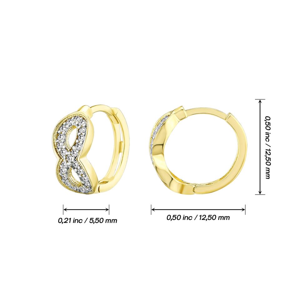 MOOM MÜCEVHERAT Kadın 14 Ayar Altın Küpe Minimalist Zirkon Taşlı Sonsuzluk Halka Altın Küpe 17 mm