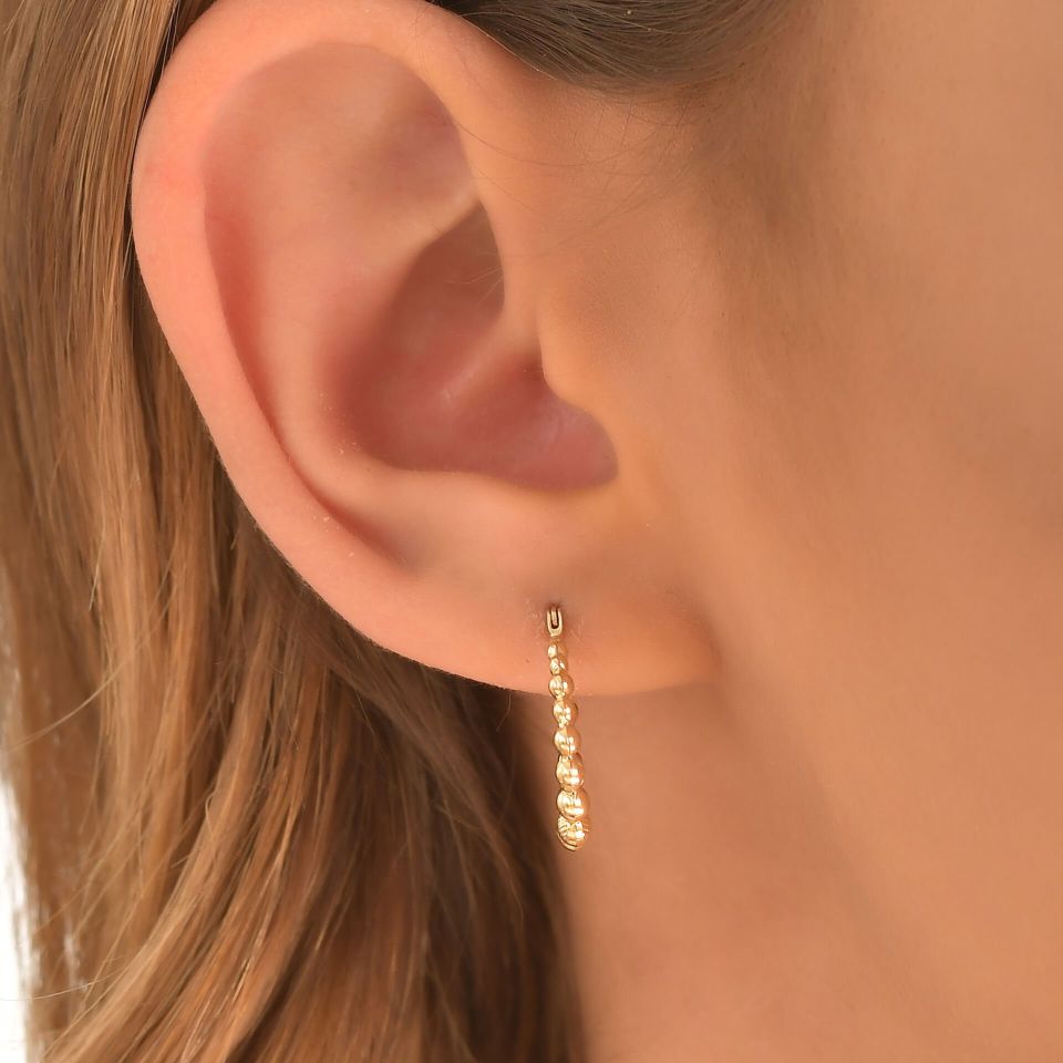 MOOM MÜCEVHERAT Kadın 14 Ayar Altın Küpe Minimalist Dorika Modern Halka Altın Küpe 15 mm