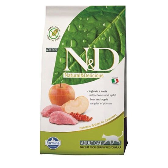 N&D Tahılsız Yaban Domuzlu ve Elmalı Yetişkin Kedi Maması 1.5 KG