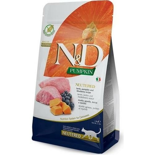 N&D Pumpkin Kuzu Etli Bal Kabaklı ve Yaban Mersinli Tahılsız Kısırlaştırılmış Yetişkin Kedi Maması 1500 Gr