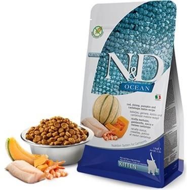 N&D Ocean Tahılsız Morina Balkabağı Karides & Kavun Kitten Yavru Kedi Maması 1,5 kg