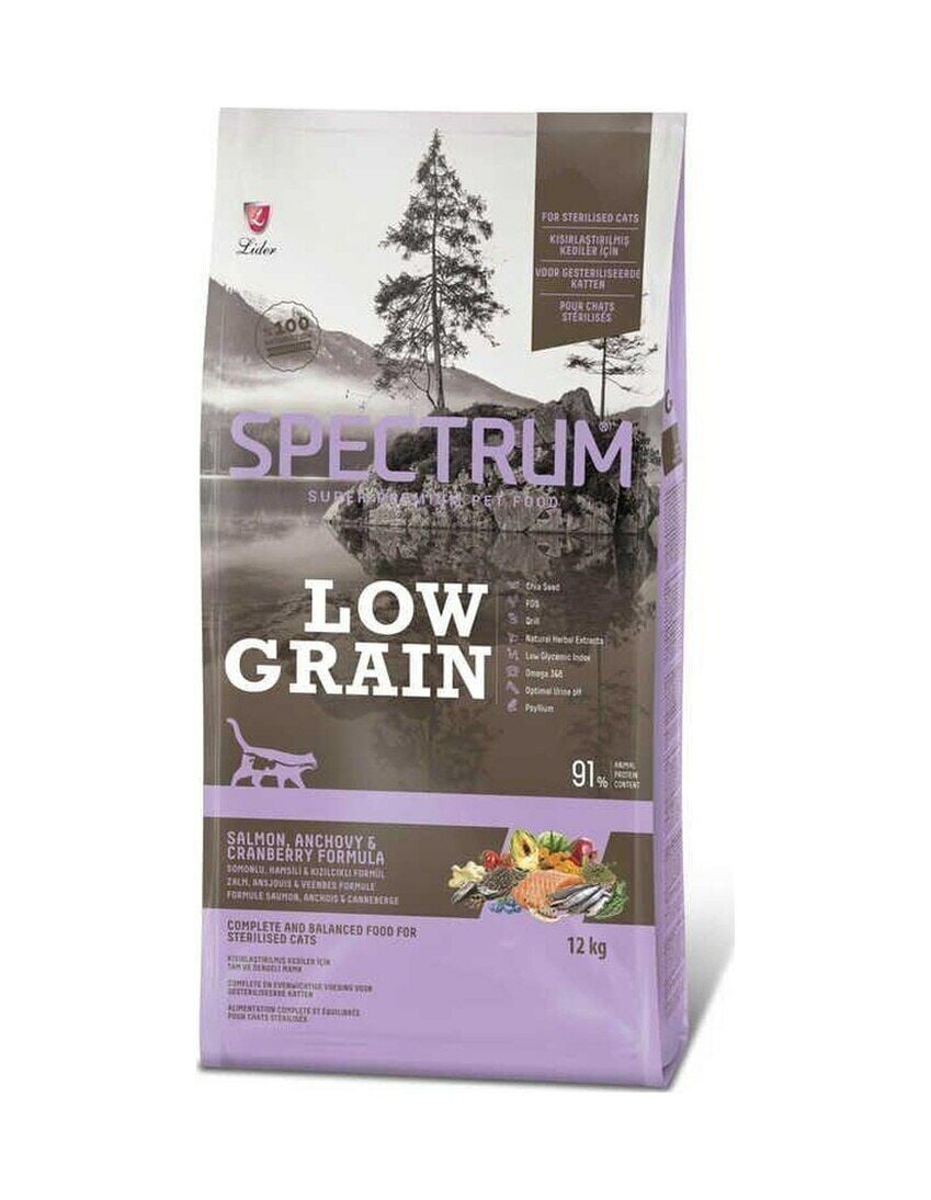 Spectrum Low Grain Kısırlaştırılmış Somonlu Hamsili Kızılcıklı Yetişkin Kedi Maması 12 Kg