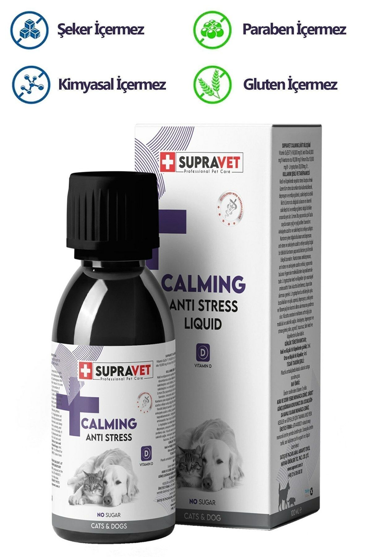 Supravet Calming Anti Stress Kedi ve Köpekler İçin Sıvı Sakinleştirici Damla 100 ml