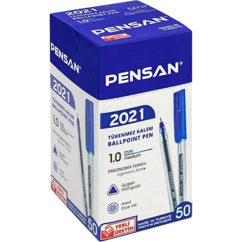 PENSAN 2021 MAVİ ÜÇGEN TÜKENMEZ KALEM 1.0 MM 50Lİ PK